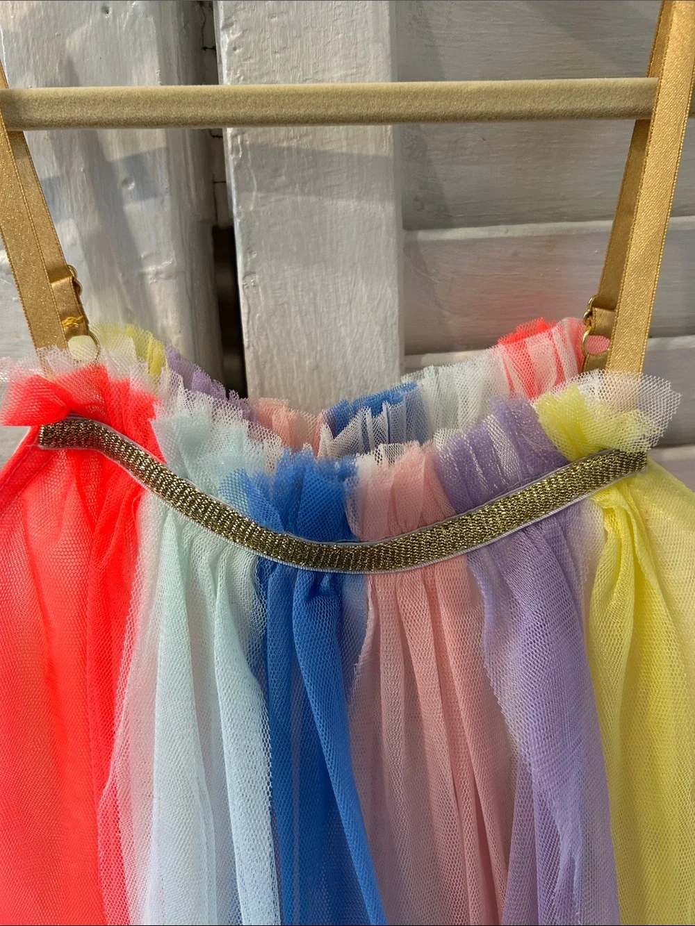 Meri Meri Rainbow Tulle Dress with Gold Straps